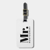 Étiquette À Bagage Nom de M. Black Leather Script Monogrammed (Devant Vertical)