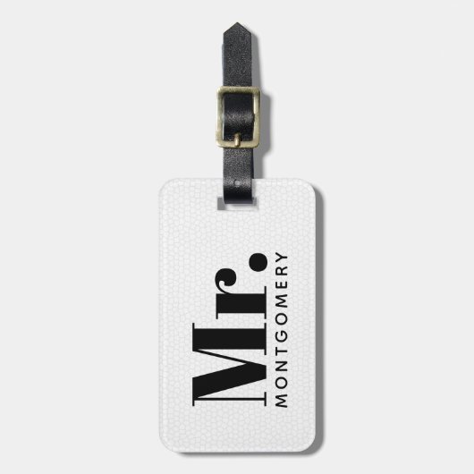Étiquette À Bagage Nom de M. Black Leather Script Monogrammed (Devant Vertical)