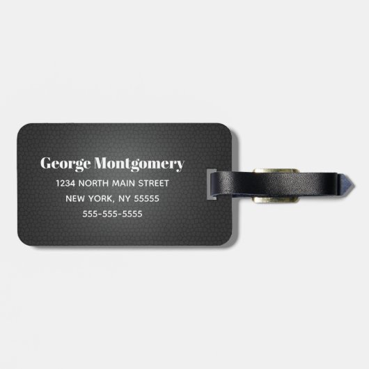 Étiquette À Bagage Nom de M. Black Leather Script Monogrammed (Dos horizontal)