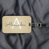 Étiquette À Bagage Nom de monogramme à paillettes dorées