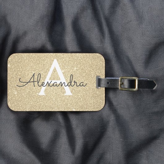 Étiquette À Bagage Nom de monogramme à paillettes dorées