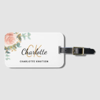 Nom de monogramme blanc floral or rose