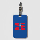 Étiquette À Bagage Nom de monogramme initial stylé amusant bleu blanc (Devant Vertical)