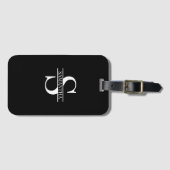 Étiquette À Bagage Nom de monogramme noir et blanc élégant personnali (Devant Horizontal)
