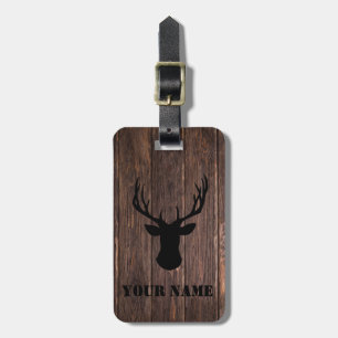 Étiquette À Bagage Nom de motif de bois de buck de sylvicole rustique