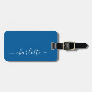 Étiquette À Bagage Nom de script bleu primaire élégant personnalisé