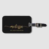 Étiquette À Bagage Nom de script de signature de monogramme de or noi (Devant Horizontal)