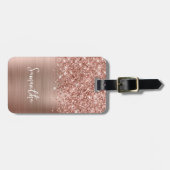 Étiquette À Bagage Nom de script Glam Rose Gold Pailleté (Devant horizontal)