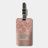 Étiquette À Bagage Nom de script Glam Rose Gold Pailleté (Devant Vertical)