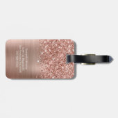 Étiquette À Bagage Nom de script Glam Rose Gold Pailleté (Dos horizontal)