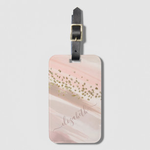 Étiquette À Bagage Nom de script moderne rose poudré avec paillettes
