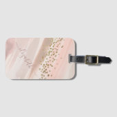 Étiquette À Bagage Nom de script moderne rose poudré avec paillettes  (Devant Horizontal)