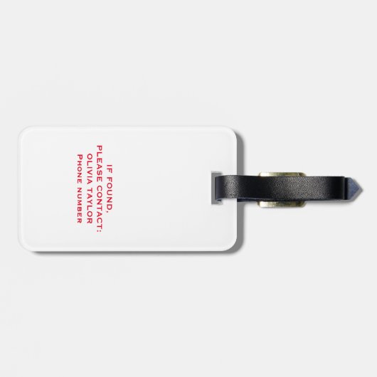 Étiquette À Bagage Nom De Script Monogramme Personnalisé Blanc Et Rou (Dos horizontal)