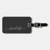 Étiquette À Bagage Nom de script noir et blanc élégant Personnalisé  (Devant horizontal)