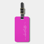 Étiquette À Bagage Nom de script rose chaud vibrant Personnalisé (Devant Vertical)