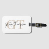 Étiquette À Bagage Nom de signature Monogramme Beige (Devant Horizontal)