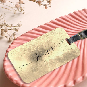 Étiquette À Bagage Nom de style manuscrit métallisé à motif de feuill