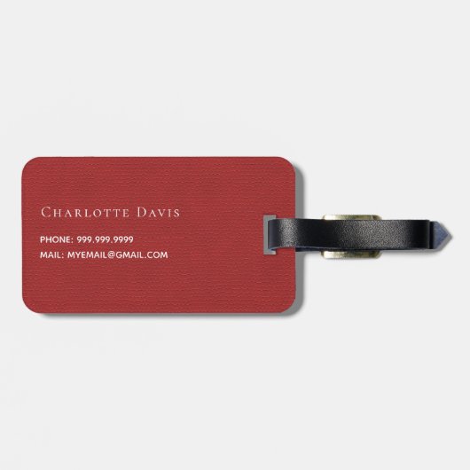 Étiquette À Bagage Nom de texture en cuir rouge (Dos horizontal)