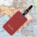 Étiquette À Bagage Nom de texture en cuir rouge<br><div class="desc">Impression en faux cuir rouge comme arrière - plan. Personnalisez et ajoutez un nom. Vos coordonnées au verso.</div>