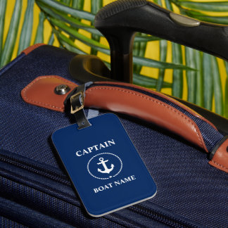 Étiquette À Bagage Nom du bateau du capitaine nautique Ancre corde bl