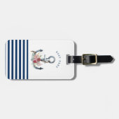 Étiquette À Bagage Nom du bateau, Fleurs d'Ancres Bleus de marine (Devant horizontal)