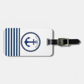 Étiquette À Bagage Nom du bateau nautique, Ancre Marine Bleu rayé (Devant horizontal)