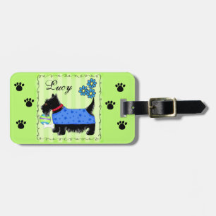 Étiquette À Bagage Nom du chien de Terrier écossais noir Vert personn
