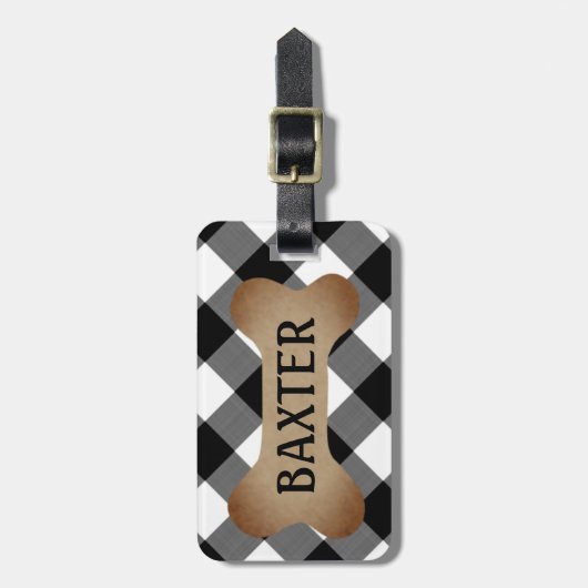 Étiquette À Bagage Nom du chien ID Buffle noir et blanc Vérification (Devant Vertical)