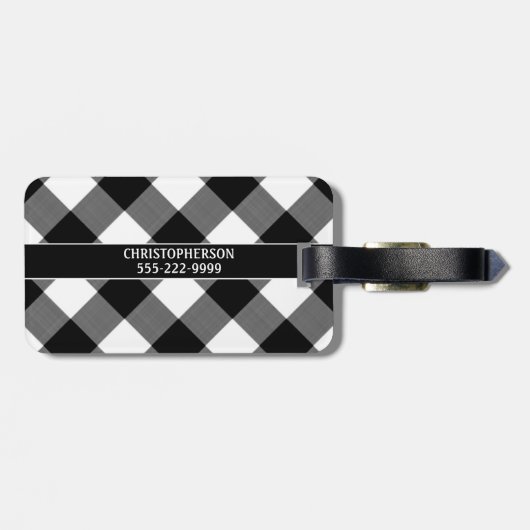 Étiquette À Bagage Nom du chien ID Buffle noir et blanc Vérification (Dos horizontal)