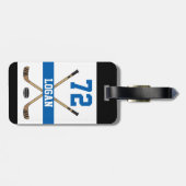 Étiquette À Bagage Nom du joueur de hockey personnalisé Numéro bleu (Dos horizontal)