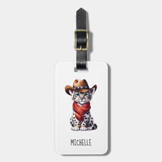 Étiquette À Bagage Nom du léopard des neiges mignon Cowboy (Devant Vertical)