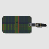 Étiquette À Bagage Nom du monogramme bleu vert rouge Tartan plaid (Devant Horizontal)