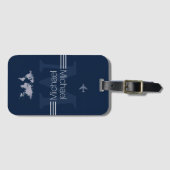 Étiquette À Bagage Nom du monogramme bleu Voyage initial (Devant Horizontal)