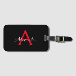 Étiquette À Bagage Nom du monogramme de la fillette de script noir ro