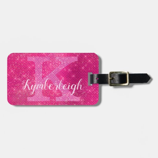 Étiquette À Bagage Nom du monogramme de l'éperon de verre rose-chaud  (Devant horizontal)
