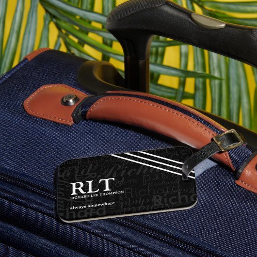 Étiquette À Bagage Nom du monogramme Élégant noir (Insitu Rectoal 3)