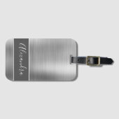 Étiquette À Bagage Nom du monogramme en métal brossé argenté (Devant Horizontal)