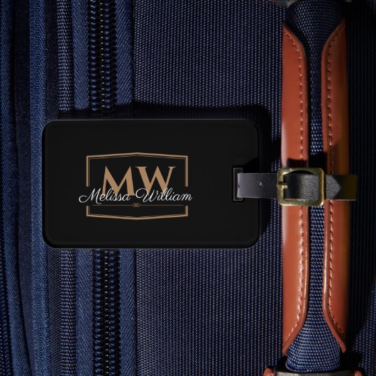 Étiquette À Bagage Nom du monogramme noir blanc or (Insitu Rectoal 4)