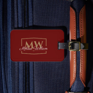 Étiquette À Bagage Nom du monogramme or blanc rouge