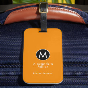 Étiquette À Bagage Nom du monogramme orange de Tangerine élégant
