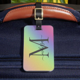 Étiquette À Bagage Nom du monogramme Pastel Rainbow