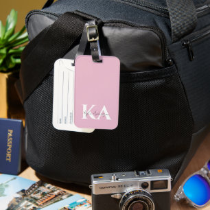 Étiquette À Bagage Nom du monogramme personnel rose moderne -