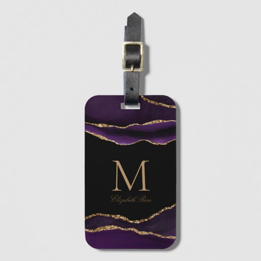 Étiquette À Bagage Nom du monogramme Purple Gold Black (Devant Vertical)