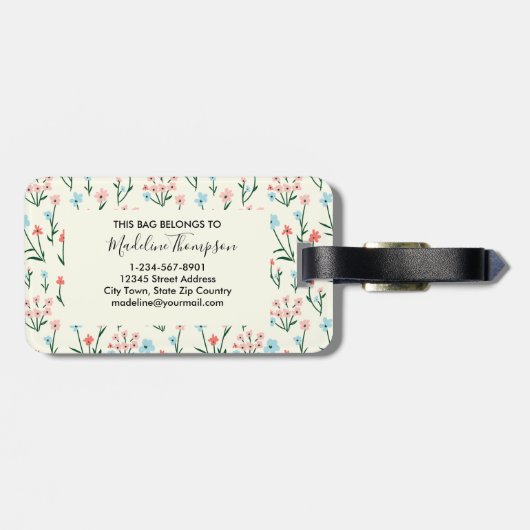 Étiquette À Bagage Nom du monogramme rose Rose simple (Dos horizontal)