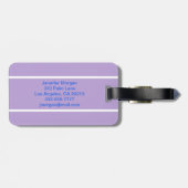 Étiquette À Bagage Nom du script bleu, Lavender Stripes sur blanc (Dos horizontal)