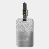 Étiquette À Bagage Nom du script Glittery Silver Glam (Devant Vertical)