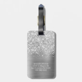 Étiquette À Bagage Nom du script Glittery Silver Glam (Dos Vertical)