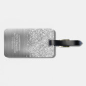 Étiquette À Bagage Nom du script Glittery Silver Glam (Dos horizontal)