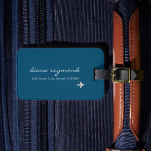 Étiquette À Bagage Nom du voyageur bleu simple