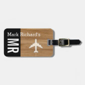 Étiquette À Bagage nom du voyageur classe & initiales élégant (Devant horizontal)